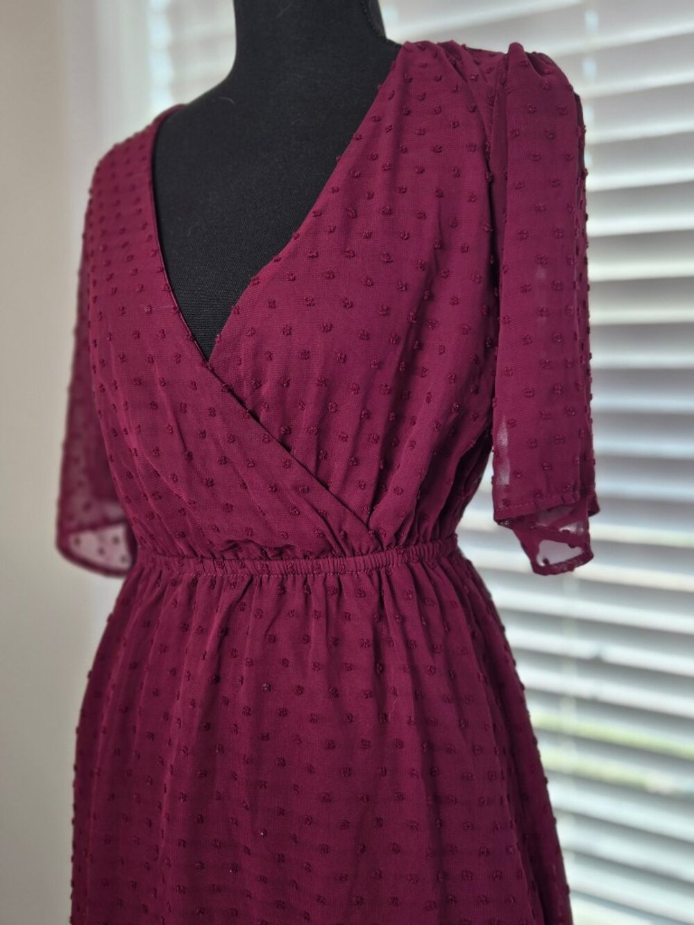 Rewind Burgundy Polka Dot Wrap Dress Size Small